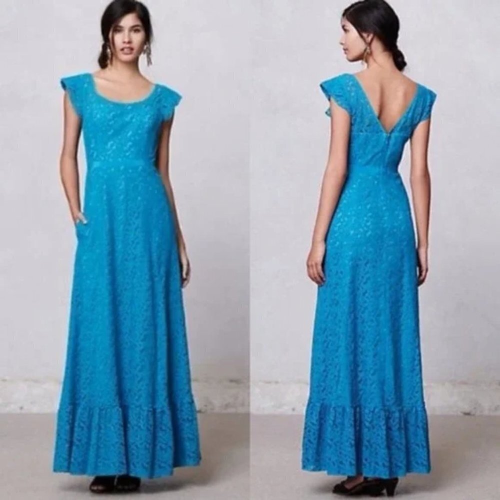 Mirror of Venus Anthropologie NWT Maxi Dress Blue Lace Overlay LT008AS Size 4